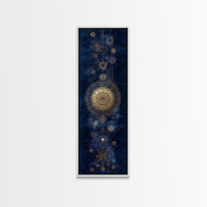 Gold Zodiac Wheel on Deep Midnight Blue Framed Canvas Print, Astrology Art, Art Print, Living Room Decor, Fine Art, Zodiac, AST-1x3-61