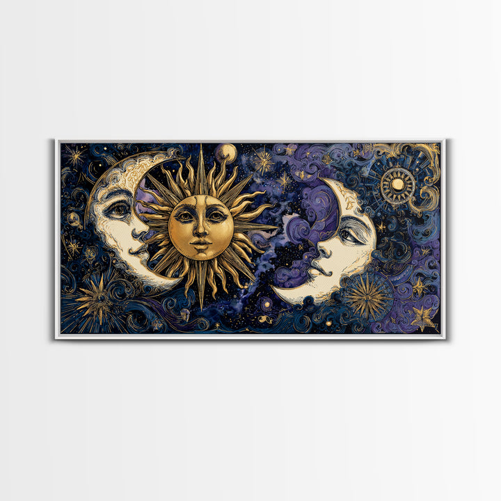 Sun and Moon Faces Canvas Print, Astrology Art, Celestial Decor, Living Room Decor, Zodiac, Leo Wall Art, Astronomy Print, AST-2x1-73