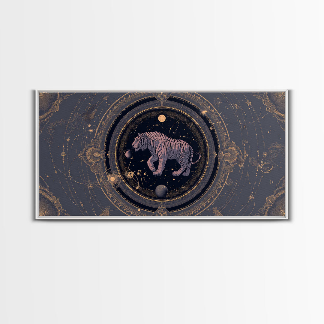 Twelve Zodiac Animals Arranged Framed Canvas Print, Astrology Art, Zodiac Sign Wall Art, Living Room Decor, Oil Painting, AST-2x1-96
