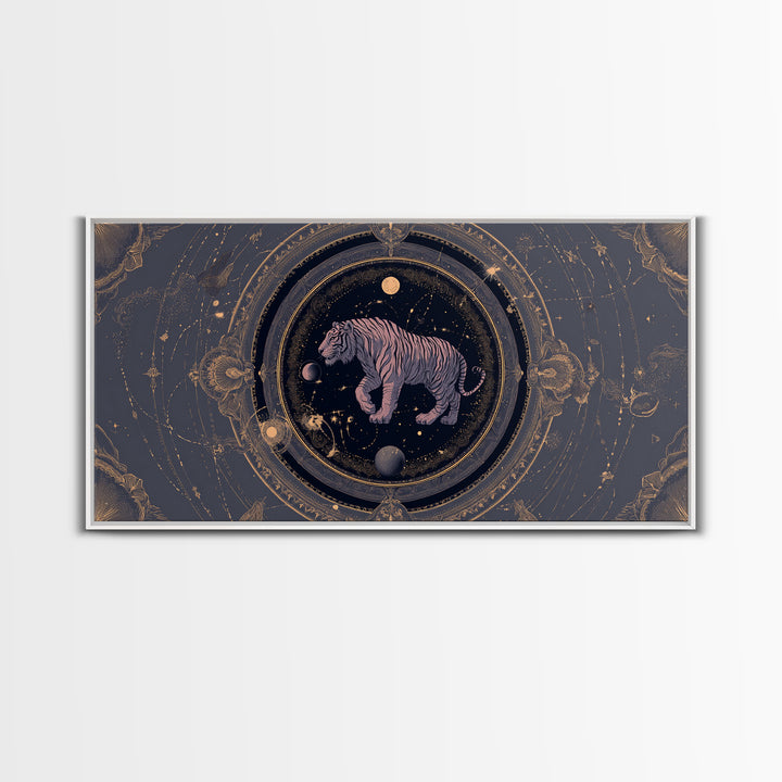 Twelve Zodiac Animals Arranged Framed Canvas Print, Astrology Art, Zodiac Sign Wall Art, Living Room Decor, Oil Painting, AST-2x1-96