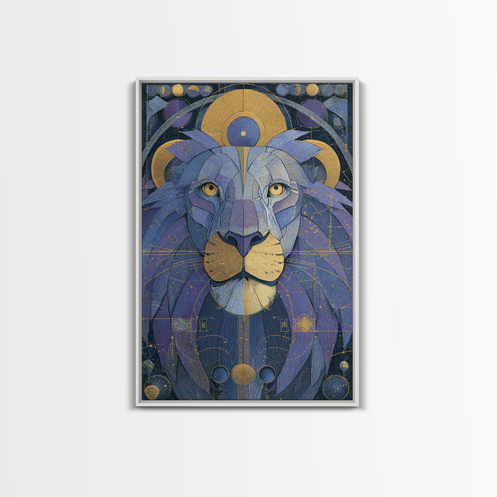 Celestial Lion Portrait Formed from Star Patterns Canvas Print, Astrology Art, Contemporary Art, Living Room Decor, Zodiac, AST-2x3-10