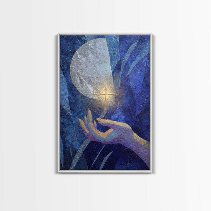 Tarot Cosmic Hand Holding a Glowing Star Framed Canvas Print, Astrology Art, Printable Wall Art, Living Room Decor, Zodiac, AST-2x3-38