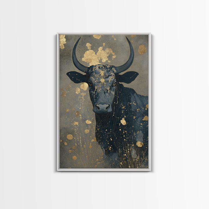 Bull Constellation Above Golden Meadow Canvas Print, Astrology Art, Celestial Decor, Living Room Decor, Fine Art, Zodiac, AST-2x3-49
