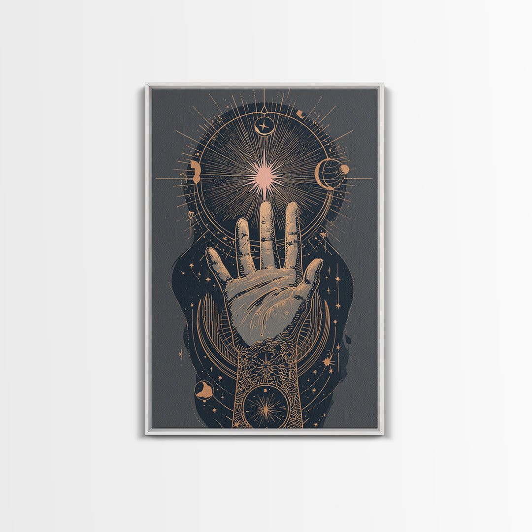 Tarot Cosmic Hand Holding a Glowing Star Canvas Print, Astrology Art, Boho Decor, Living Room Decor, Abstract Art, Zodiac, AST-2x3-62