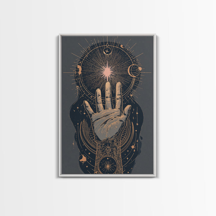 Tarot Cosmic Hand Holding a Glowing Star Canvas Print, Astrology Art, Boho Decor, Living Room Decor, Abstract Art, Zodiac, AST-2x3-62