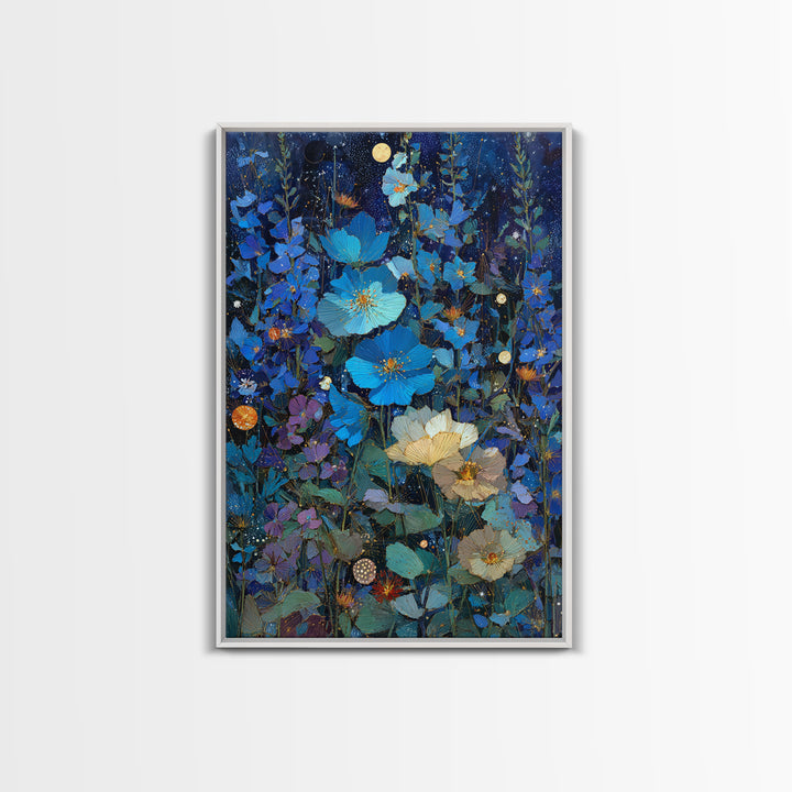 Dreamlike Night Garden Framed Canvas Print, Astrology Art, Printable Art, Living Room Decor, Watercolor Art, Zodiac, AST-2x3-78