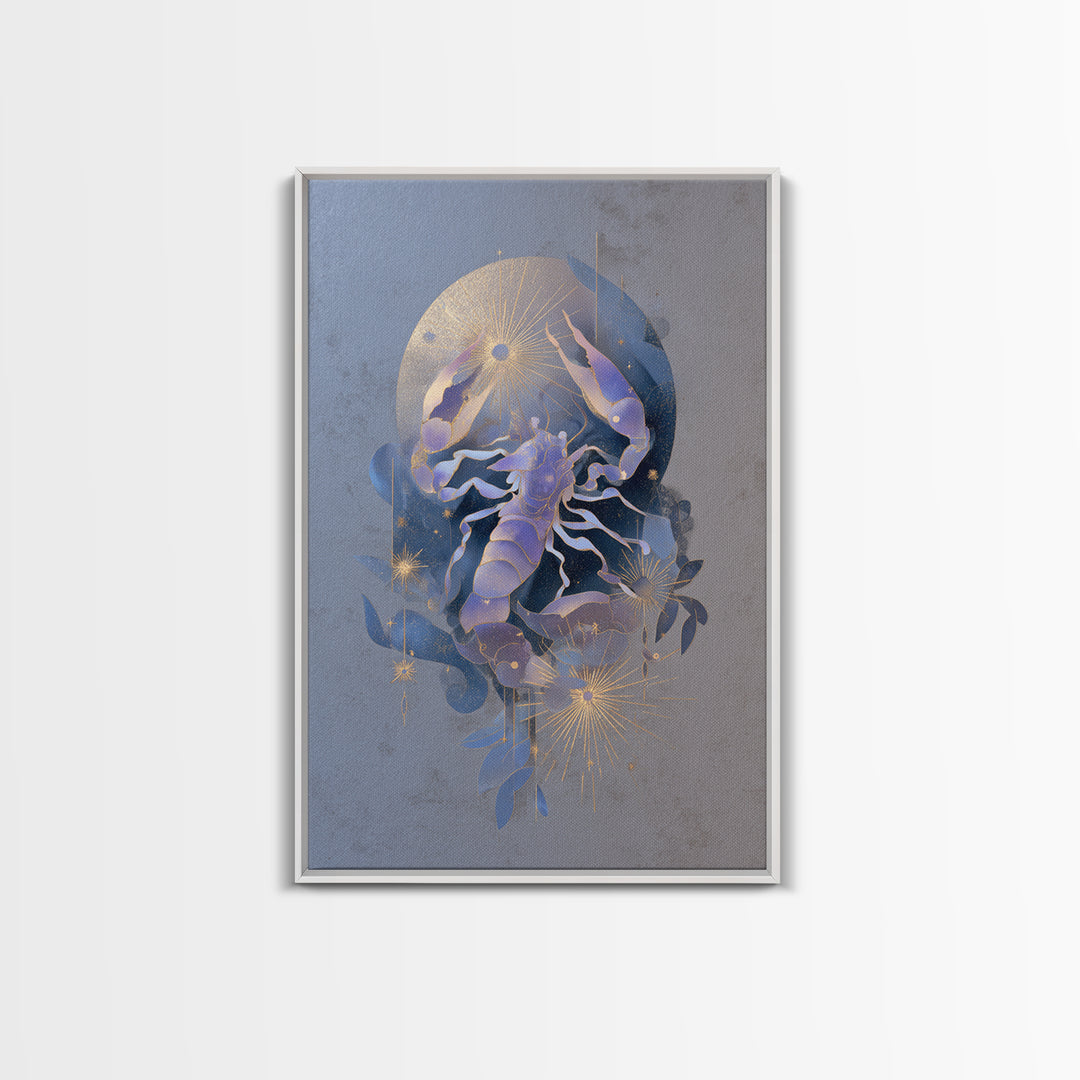 Scorpio Formed from Stars and Jeweled Shadows Framed Canvas Print, Astrology Art, Cat Art, Living Room Decor, Fine Art, Zodiac, AST-2x3-90