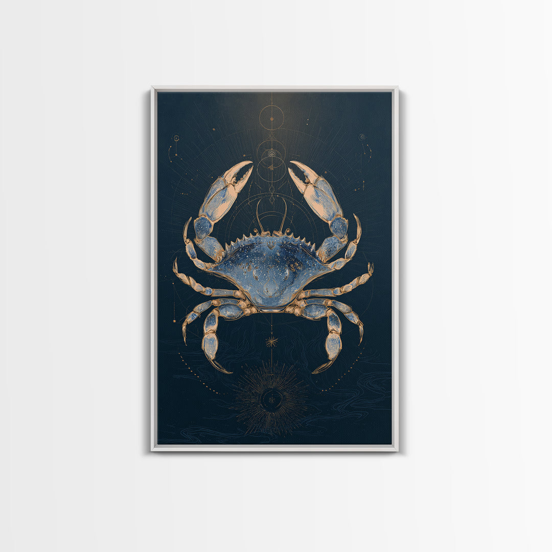 Celestial Crab under Glowing Ocean Moonlight Canvas Print, Astrology Art, Psychedelic Art, Living Room Decor, Fine Art, Zodiac, AST-2x3-96