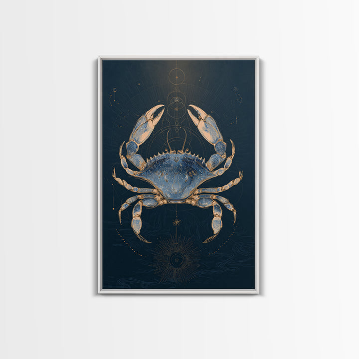 Celestial Crab under Glowing Ocean Moonlight Canvas Print, Astrology Art, Psychedelic Art, Living Room Decor, Fine Art, Zodiac, AST-2x3-96