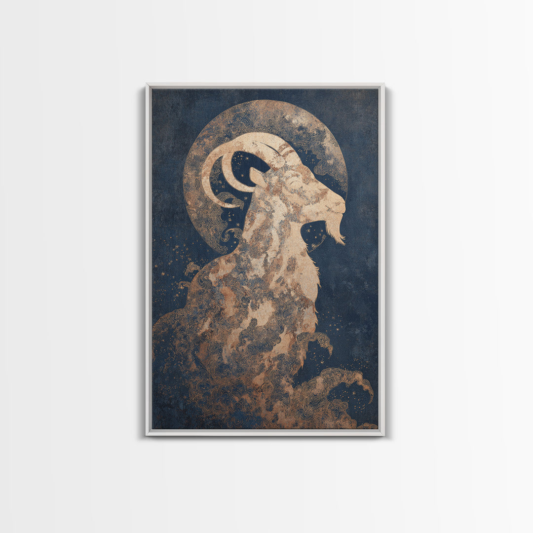 Capricorn Sea Goat Emerging from Cosmic Waves Canvas Print, Astrology Art, Zodiac Sign Print, Living Room Decor, Zodiac, AST-2x3-99