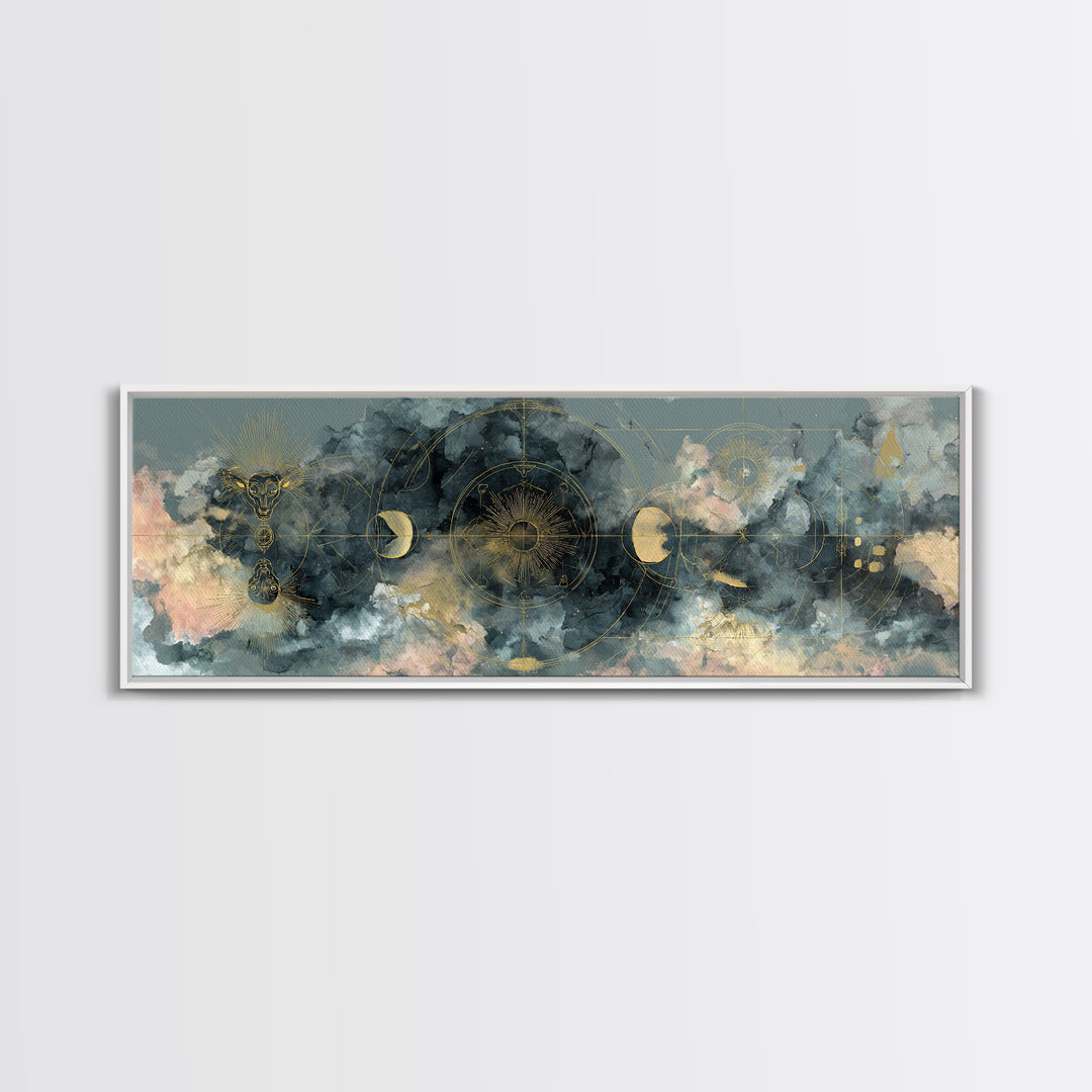 Capricorn Sea Goat Emerging from Cosmic Waves Canvas Print, Astrology Art, Astrology Wall Art, Living Room Decor, AST-3x1-11