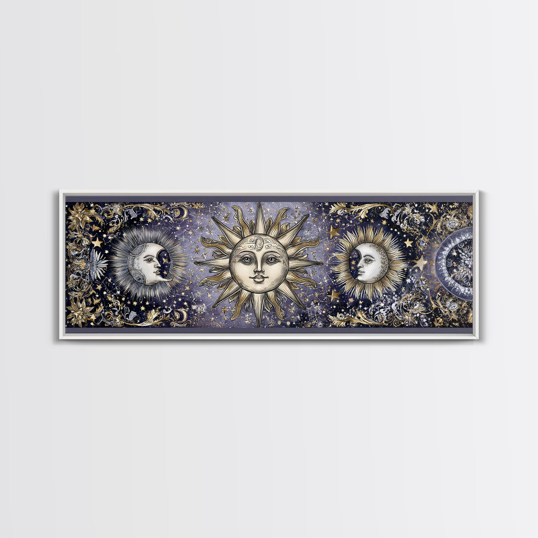 Sun and Moon Faces Canvas Print, Astrology Art, Zodiac Wall Art, Living Room Decor, Fine Art, Zodiac, Luxury Decor, AST-3x1-45