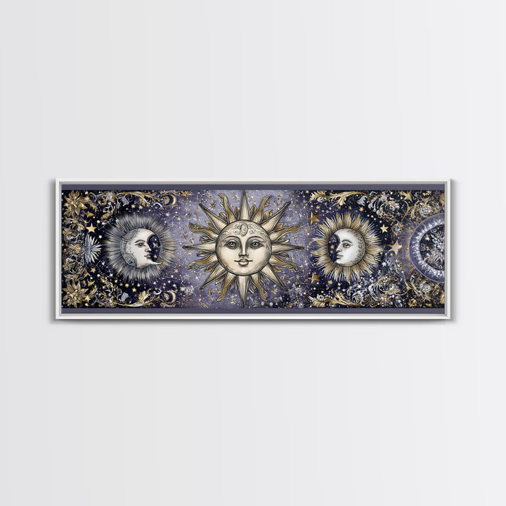 Sun and Moon Faces Canvas Print, Astrology Art, Zodiac Wall Art, Living Room Decor, Fine Art, Zodiac, Luxury Decor, AST-3x1-45