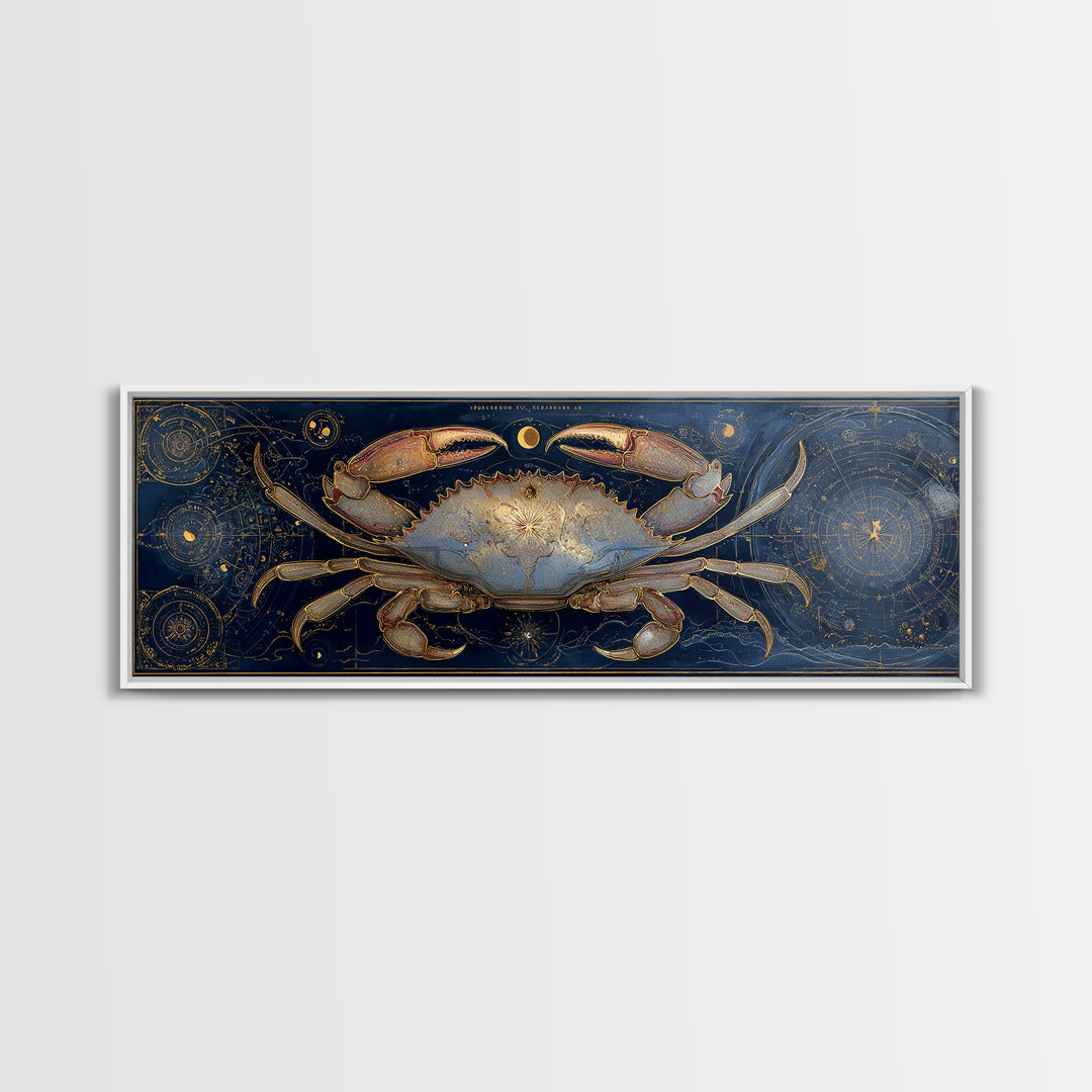 Celestial Crab under Glowing Ocean Moonlight Canvas Print, Astrology Art, Zodiac Sign Print, Living Room Decor, Zodiac, AST-3x1-8