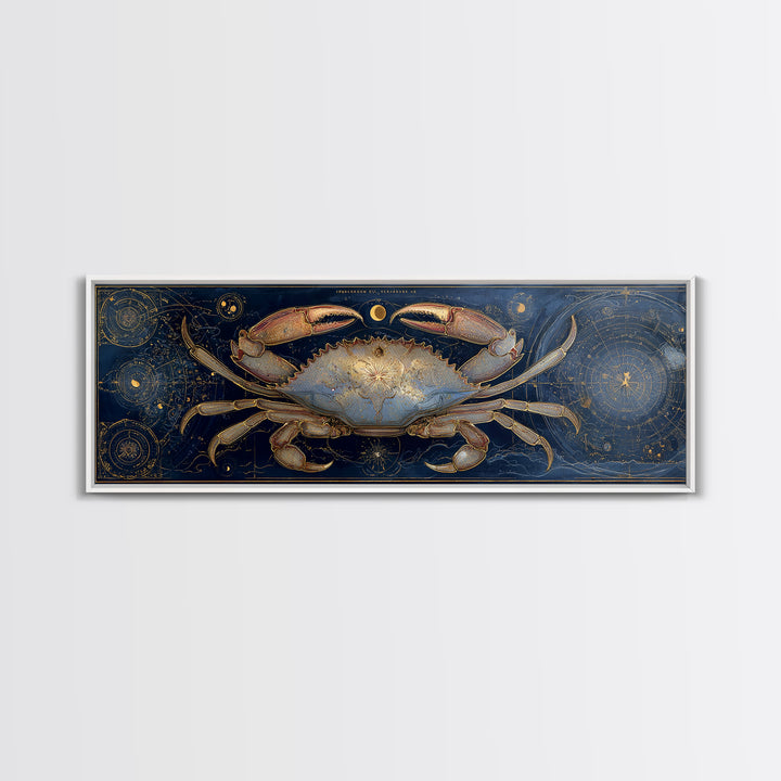 Celestial Crab under Glowing Ocean Moonlight Canvas Print, Astrology Art, Zodiac Sign Print, Living Room Decor, Zodiac, AST-3x1-8