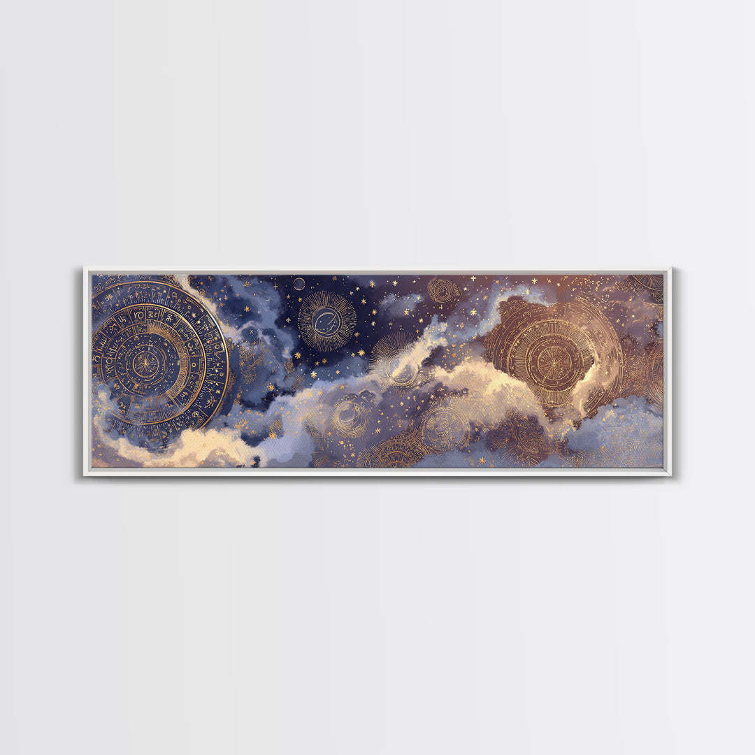 Retro Horoscope Chart Canvas Print, Astrology Art, Celestial Art, Living Room Decor, Oil Painting, Zodiac, Minimalist Decor, AST-3x1-85