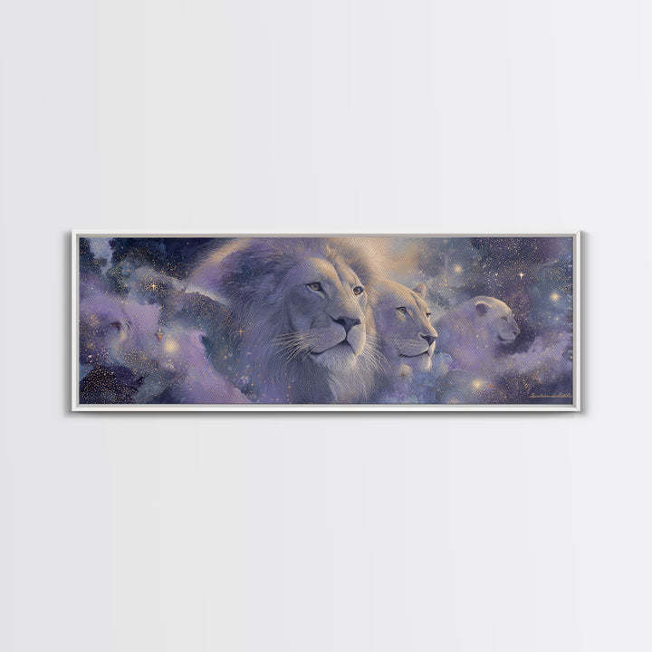 Celestial Lion Portrait Formed from Star Patterns Canvas Print, Astrology Art, Zodiac Wall Art, Living Room Decor, Zodiac, AST-3x1-90