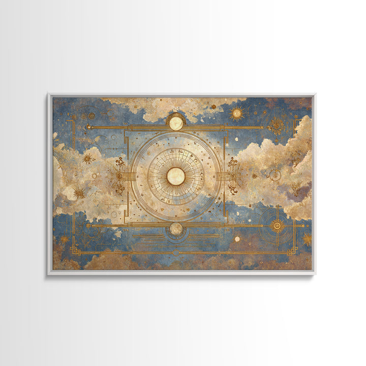 Retro Horoscope Chart Framed Canvas Print, Astrology Art, Leo Wall Art, Living Room Decor, Abstract Art, Zodiac, AST-3x2-25