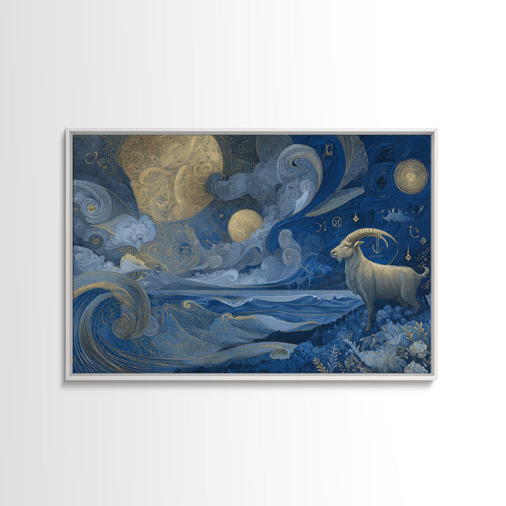 Capricorn Sea Goat Emerging from Cosmic Waves Canvas Print, Astrology Art, Digital Wall Art, Living Room Decor, Zodiac, AST-3x2-47