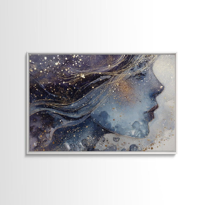 Moon Goddess with Flowing Hair and Constellations Canvas Print, Astrology Art, Astrology Gifts, Living Room Decor, Zodiac, AST-3x2-55