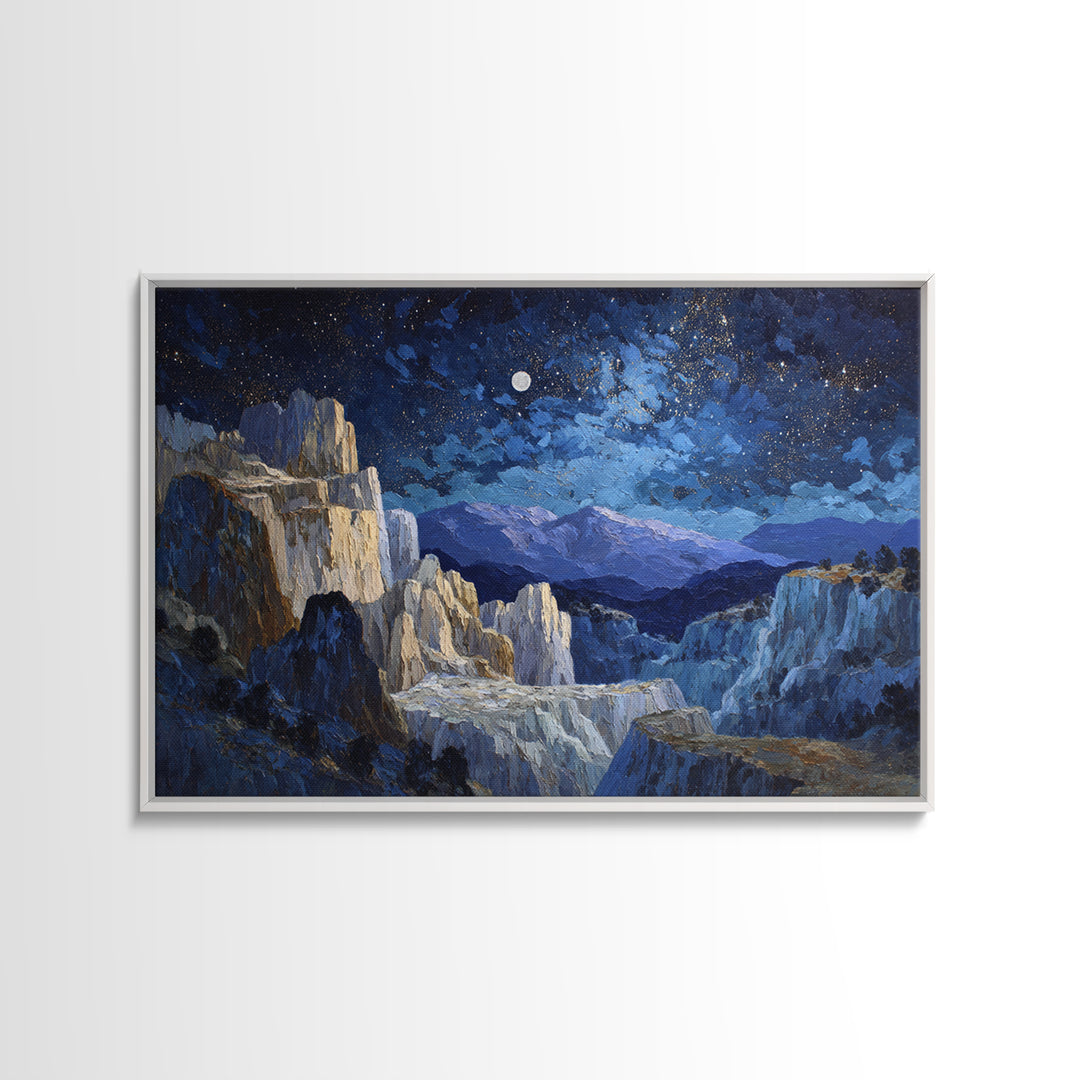 Ram Constellation Above Desert Cliffs at Night Canvas Print, Astrology Art, Textured Painting, Living Room Decor, Zodiac, AST-3x2-60