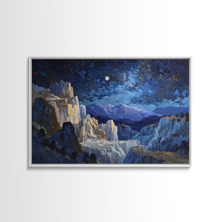 Ram Constellation Above Desert Cliffs at Night Canvas Print, Astrology Art, Textured Painting, Living Room Decor, Zodiac, AST-3x2-60