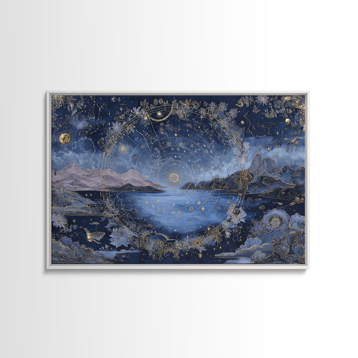 Astrological Botanical Wreath Framed Canvas Print, Astrology Art, Giclee Print, Living Room Decor, Oil Painting, Zodiac, AST-3x2-63