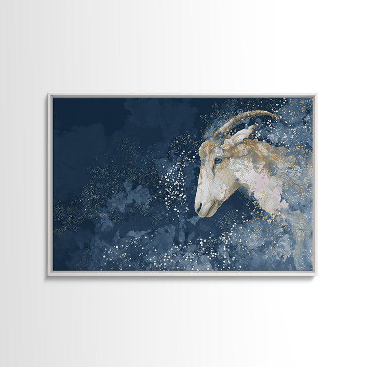 Capricorn Sea Goat Emerging from Cosmic Waves Canvas Print, Astrology Art, Astrology Wall Art, Living Room Decor, Zodiac, AST-3x2-71