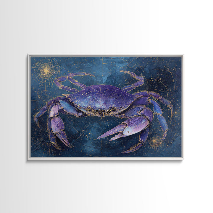 Celestial Crab under Glowing Ocean Moonlight Framed Canvas Print, Astrology Art, Art Print, Living Room Decor, Fine Art, Zodiac, AST-3x2-92