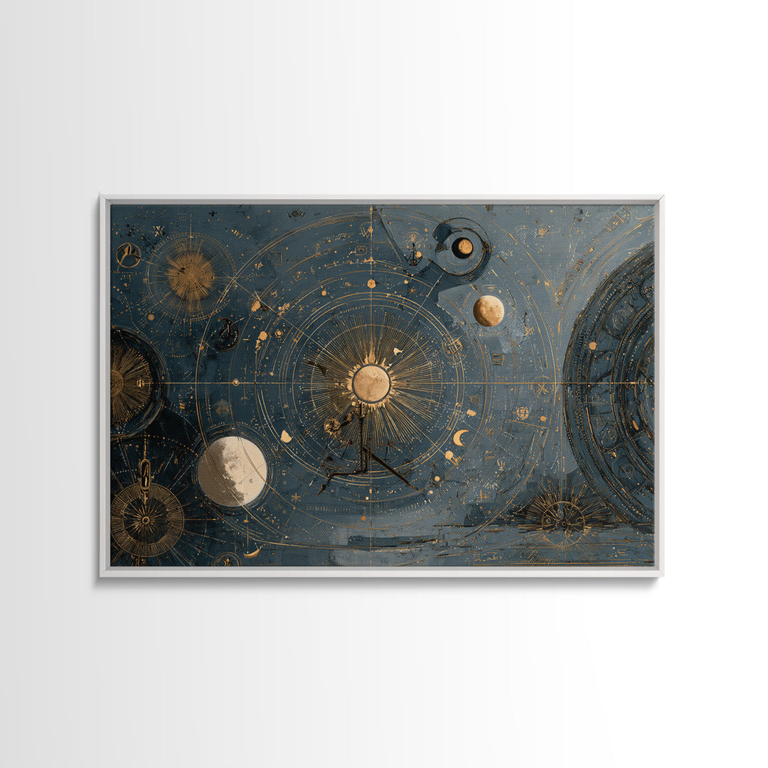 Planetary Still Life Framed Canvas Print, Astrology Art, Digital Art, Living Room Decor, Fine Art, Zodiac, Celestial Wall Art, AST-3x2-96