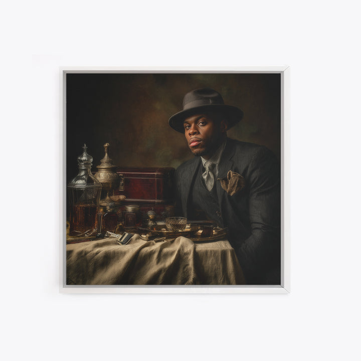 Moody Gentleman Portrait Canvas Print, Barbershop Art, Masculine Wall Art, Barbershop Decor, Oil Painting, Grooming, BAA-1x1-10
