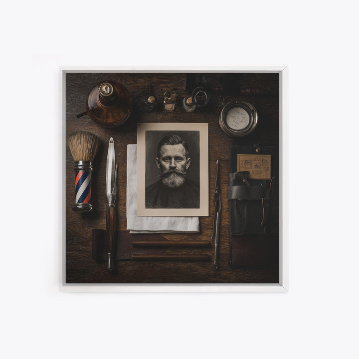 Tattooed Barber Portrait Framed Canvas Print, Barbershop Art, Downloadable Art, Barbershop Decor, Fine Art, Grooming, BAA-1x1-52