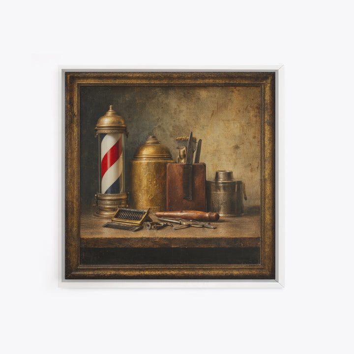Antique Clippers and Combs on Worn Wood Framed Canvas Print, Barbershop Art, Black Man Art, Barbershop Decor, Abstract Art, BAA-1x1-57