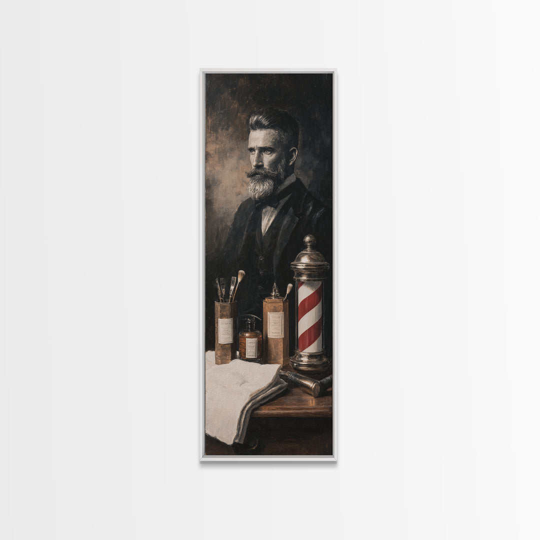Black and White Portrait of a Sharply Framed Canvas Print, Barbershop Art, Living Room Art, Barbershop Decor, Oil Painting, BAA-1x3-30