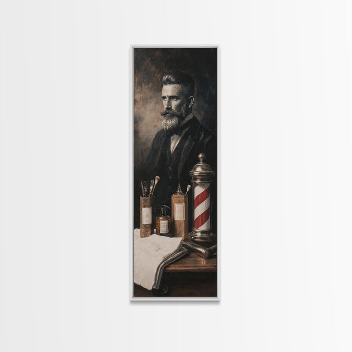 Black and White Portrait of a Sharply Framed Canvas Print, Barbershop Art, Living Room Art, Barbershop Decor, Oil Painting, BAA-1x3-30