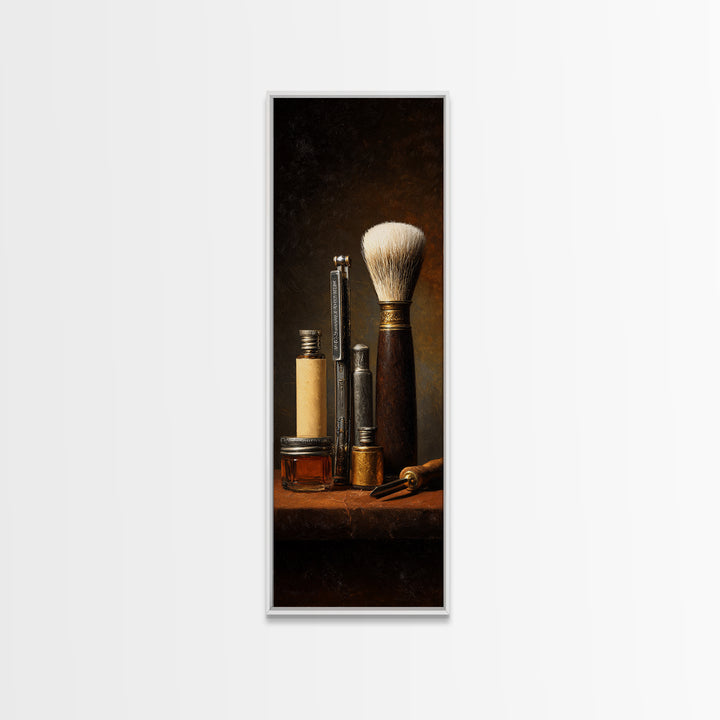 Straight Razor and Shaving Brush on Dark Canvas Print, Barbershop Art, Digital Poster, Barbershop Decor, Fine Art, Grooming, BAA-1x3-38