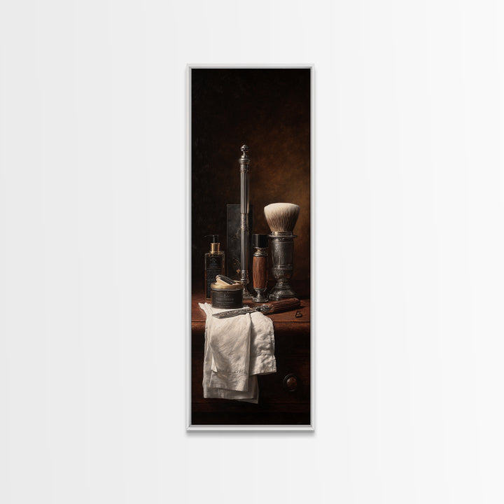 Straight Razor and Shaving Brush on Dark Framed Canvas Print, Barbershop Art, Afrocentric Art, Barbershop Decor, Grooming, BAA-1x3-62