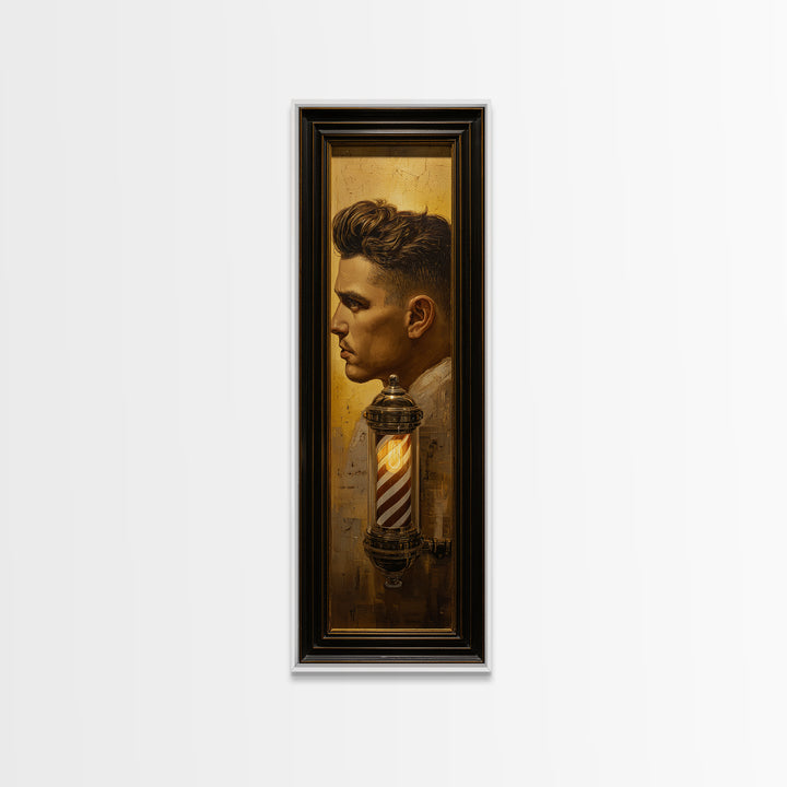 Classic Pompadour Portrait Canvas Print, Barbershop Art, Black Wall Art, Barbershop Decor, Fine Art, Grooming, Minimalist Art, BAA-1x3-89