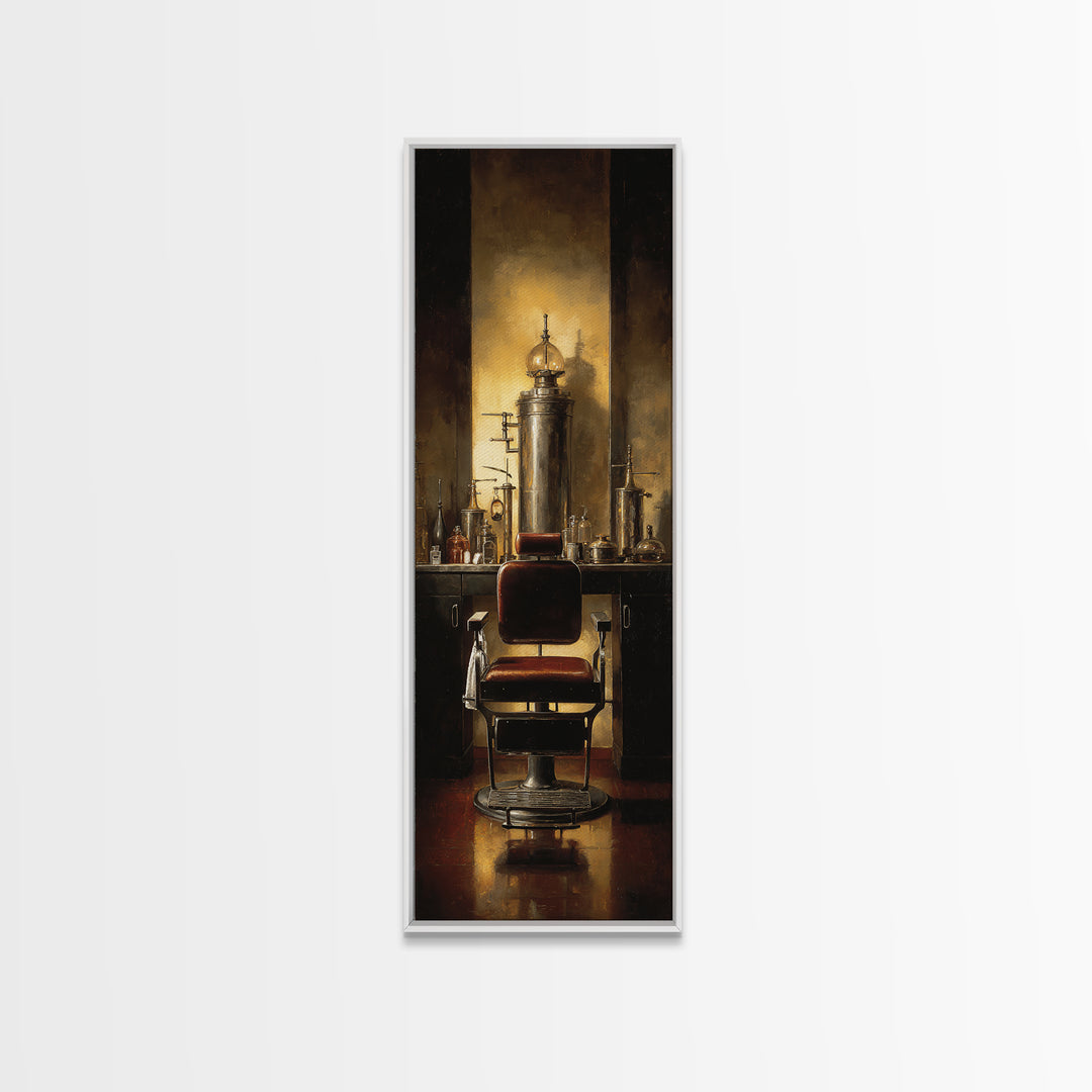 Barber Chair Silhouette Rendered as Iconic Graphic Canvas Print, Barbershop Art, Black Art Prints, Barbershop Decor, Grooming, BAA-1x3-95