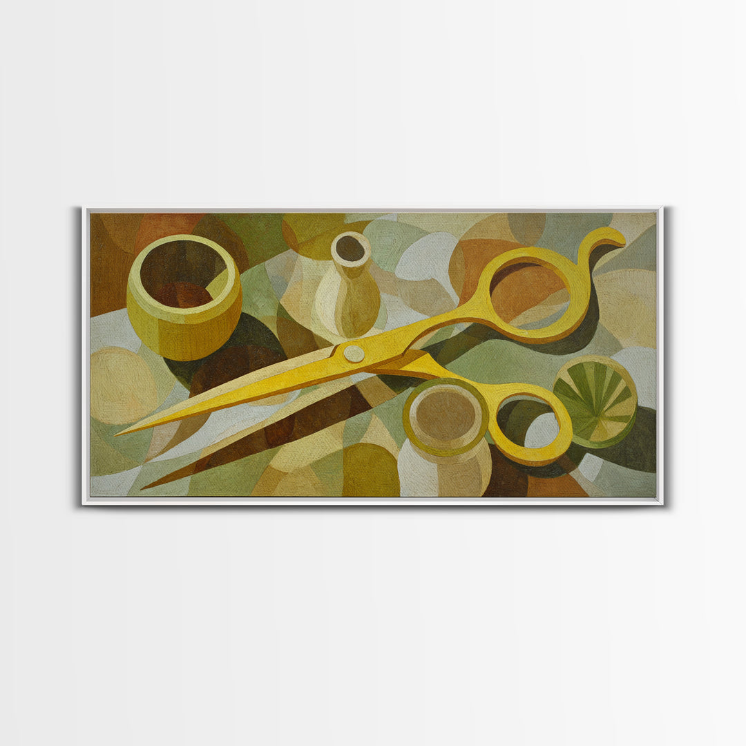 Leather Apron and Brass Tools Still Life Framed Canvas Print, Barbershop Art, Home Decor, Barbershop Decor, Fine Art, Grooming, BAA-2x1-18