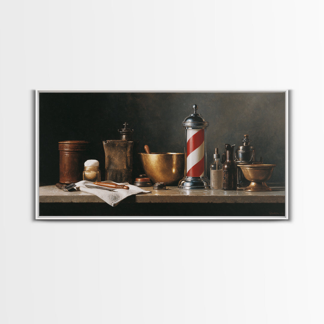 Hot Towel Shave Scene Cropped Close to Framed Canvas Print, Barbershop Art, Fine Art Print, Barbershop Decor, Grooming, BAA-2x1-33
