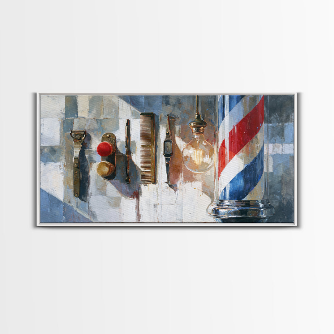 Red White and Blue Stripe Abstraction from Canvas Print, Barbershop Art, Barbershop Decor, Abstract Art, Grooming, BAA-2x1-61