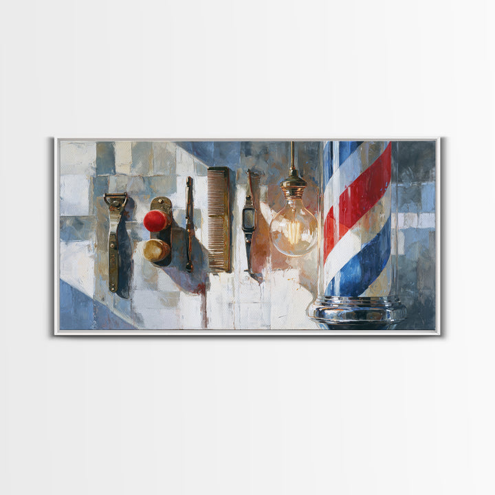 Red White and Blue Stripe Abstraction from Canvas Print, Barbershop Art, Barbershop Decor, Abstract Art, Grooming, BAA-2x1-61