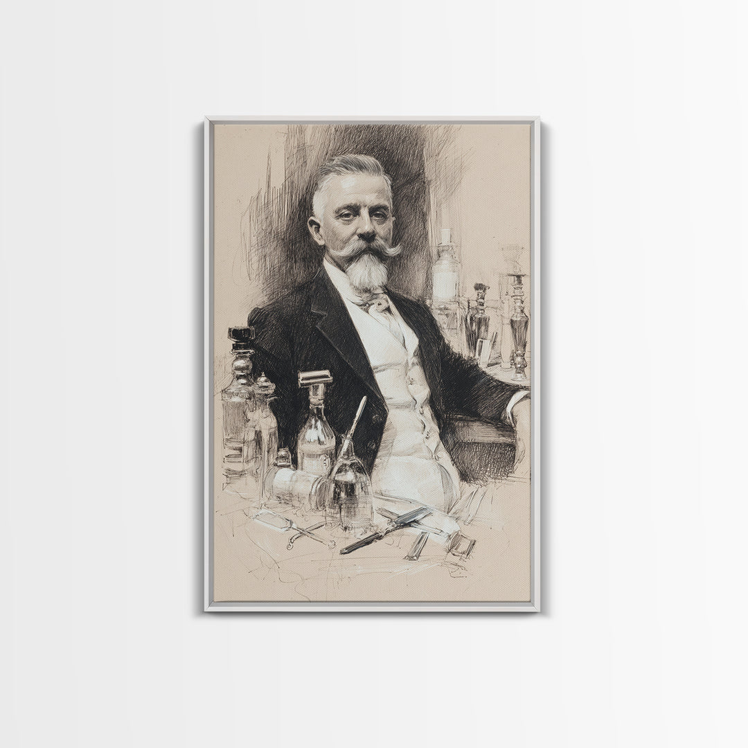 Black and White Portrait of a Sharply Framed Canvas Print, Barbershop Art, Home Decor, Barbershop Decor, Fine Art, Grooming, BAA-2x3-2