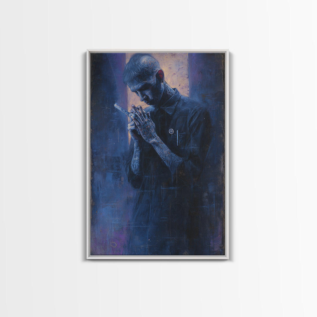 Tattooed Barber Portrait Framed Canvas Print, Barbershop Art, Black Wall Art, Barbershop Decor, Grooming, Minimalist Art, BAA-2x3-36
