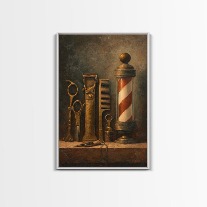 Antique Clippers and Combs on Worn Wood Framed Canvas Print, Barbershop Art, Barbershop Decor, Abstract Art, Grooming, BAA-2x3-41