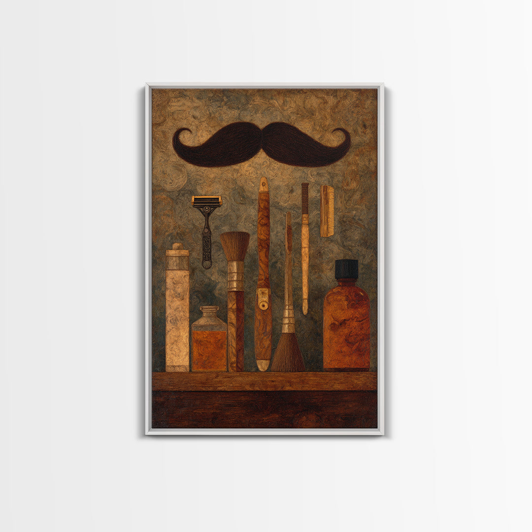 Classic Mustache Chart Illustrated Canvas Print, Barbershop Art, Wall Decor, Barbershop Decor, Oil Painting, Grooming, BAA-2x3-72