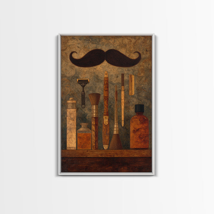 Classic Mustache Chart Illustrated Canvas Print, Barbershop Art, Wall Decor, Barbershop Decor, Oil Painting, Grooming, BAA-2x3-72
