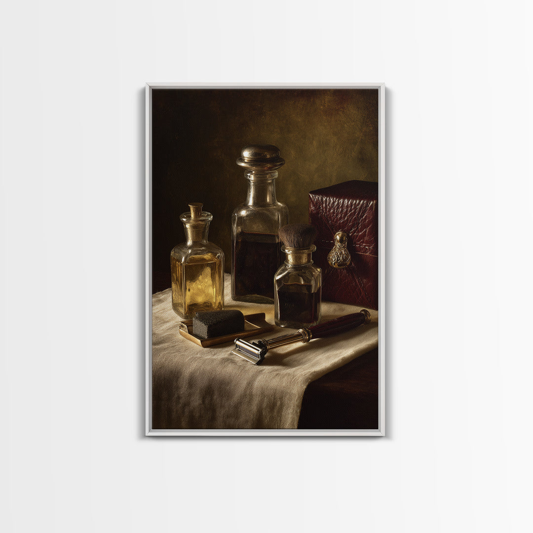 Old World Apothecary Bottles for Grooming Oils Canvas Print, Barbershop Art, Digital Wall Art, Barbershop Decor, Grooming, BAA-2x3-76