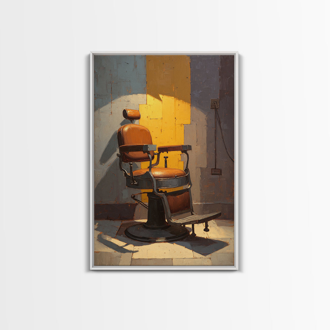 Barber Chair Silhouette Rendered as Iconic Graphic Canvas Print, Barbershop Art, Oil Painting, Barbershop Decor, Abstract Art, BAA-2x3-91